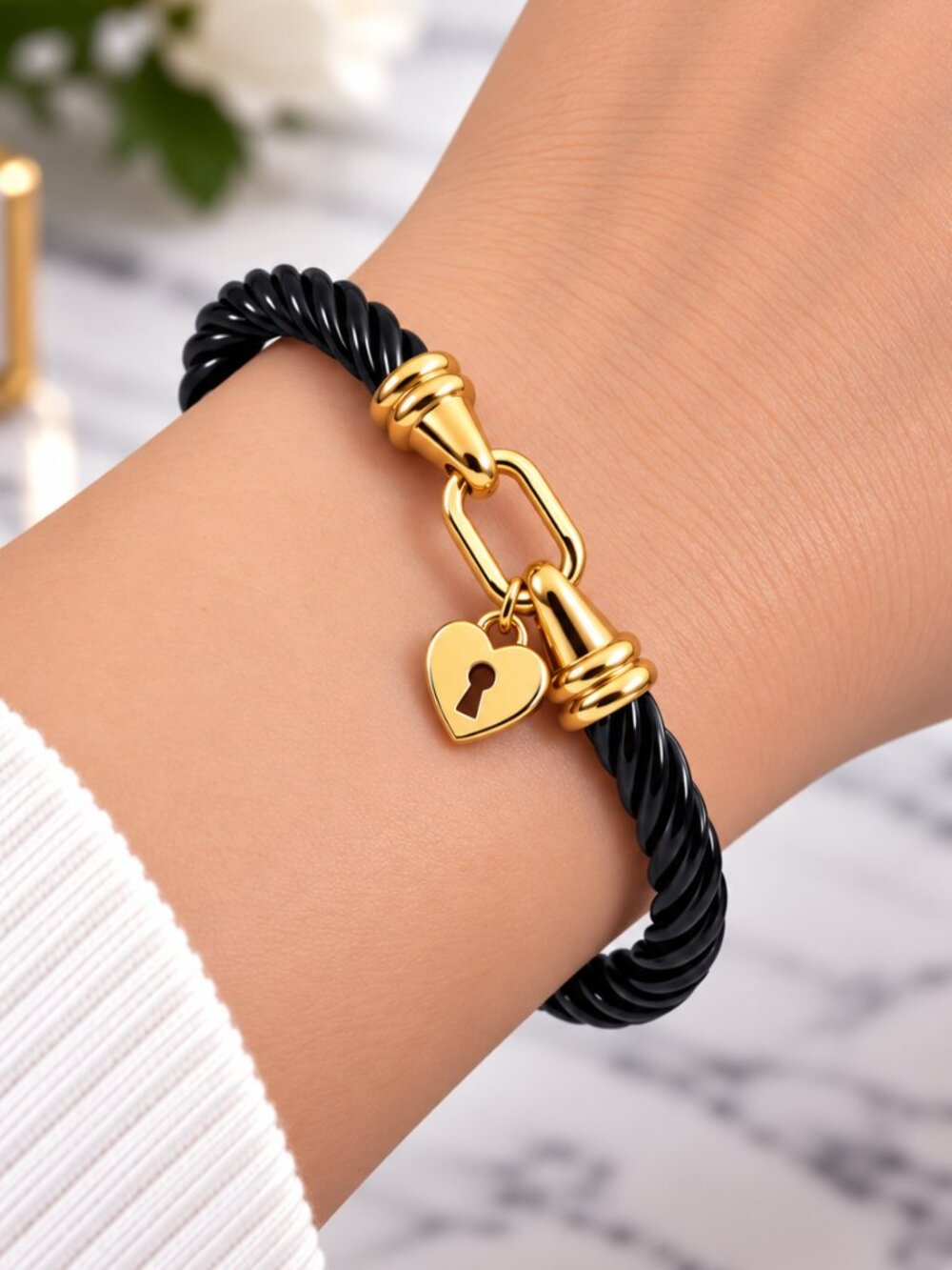 Stainless Steel Black & Gold Tone Twisted Rope Bracelet